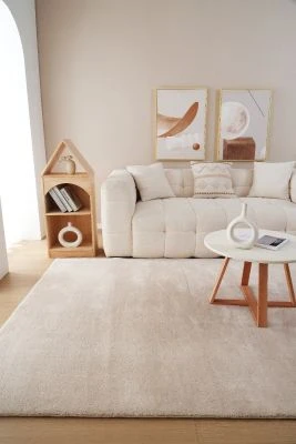 Vaskbar Blød Ryateppe Fluffy Beige