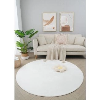 Rund Glossy Offwhite Myk Pels-look Teppe