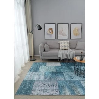 Patchwork Teppe Vero Flora Blå