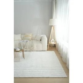 Vaskbart Pels-teppe Rabbit Stripe Offwhite