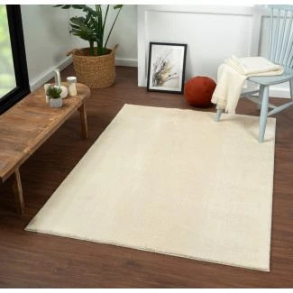 Vaskbar myk Ryateppe Cloudy Lys Beige
